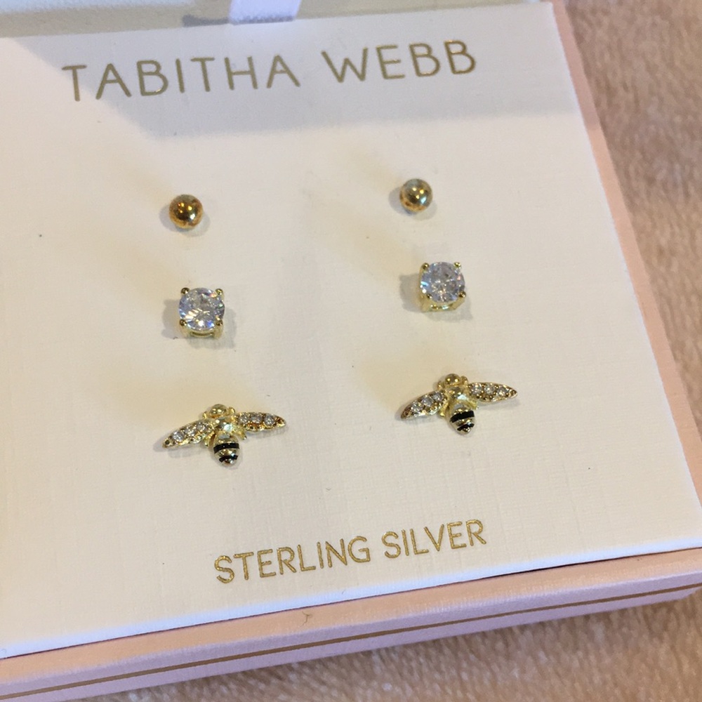 Tabitha Webb Bee Pierced Earring Trio Boxed Set NWT Sterling Silver Gold Toned